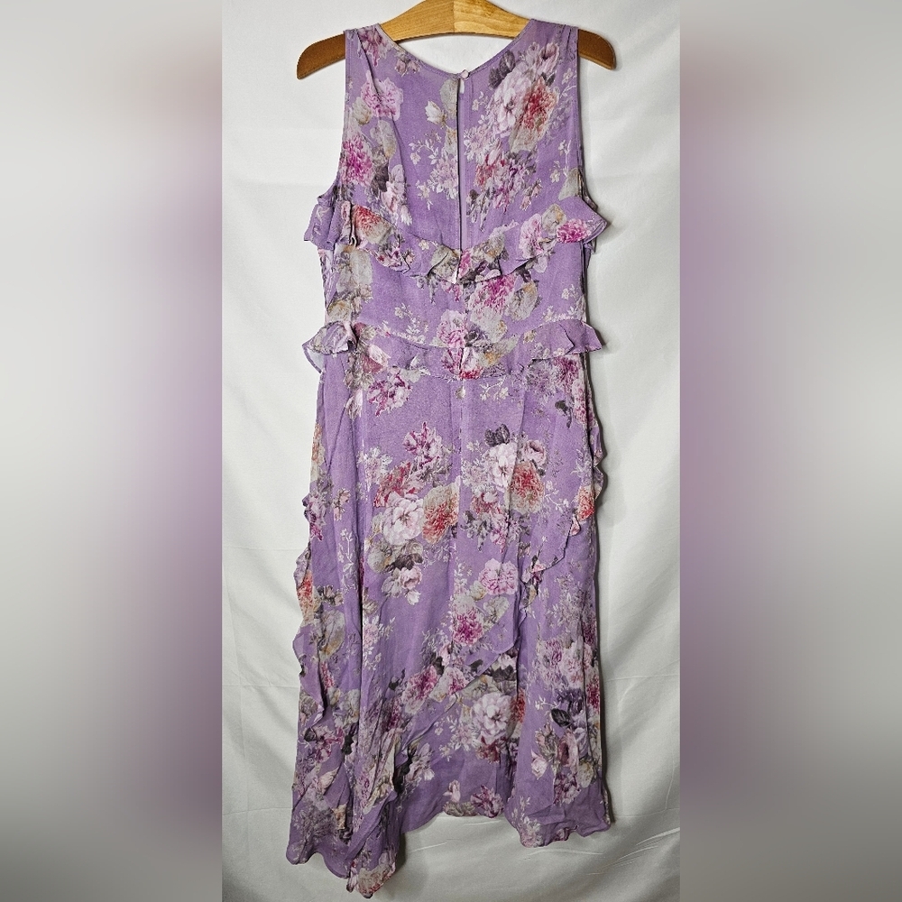 Sundance Faye Lilac Floral Midi Dress Size L Cottagecore Ruffle Asymetric Boho - Picture 8 of 14